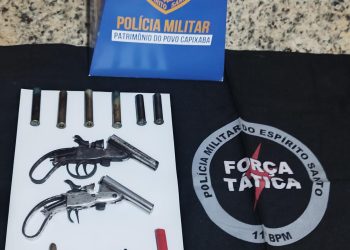 Na tarde desta quarta-feira (03), a equipe de Força Tática e K9 realiza apreensão de 02 armas de fogo e 23 munições no bairro Vila Luciene, Barra de São Francisco/ES