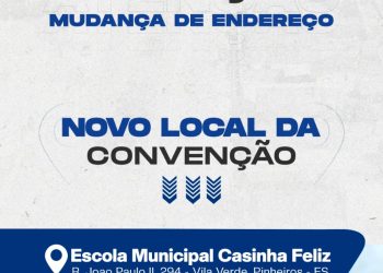 Atenção. Mudança de endereço, novo local para a convenção