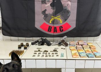 PMES apreende armas, drogas e mais de R$ 23 mil na SerraDois suspeitos foram detidos durante a ocorrência.
