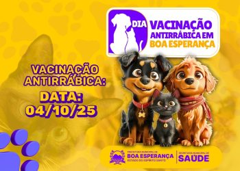 Cães e gatos de Boa Esperança recebem vacinação gratuita contra a raiva em 4 de outubro