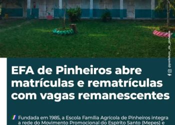 EFA de Pinheiros abre matrículas e rematrículas com vagas remanescentes